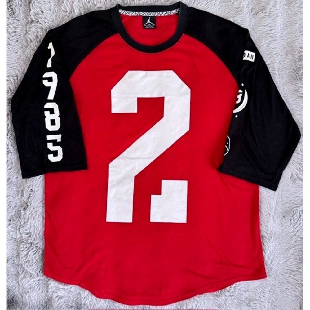 Jordan Brand Men XL Red Black 1985 23 Raglan 3/4 Sleeve Baseball T-Shirt